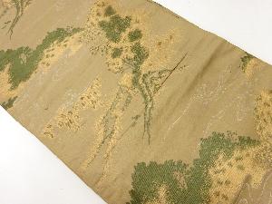 アンティーク　樹木に家屋風景模様織出し丸帯（材料）
